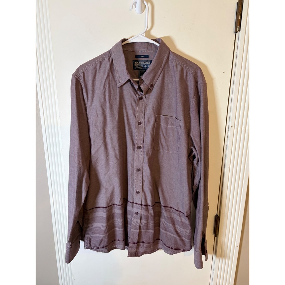 American Rag Mens Large Burgundy Striped Long Sleeve Button Down Cotton Shirt